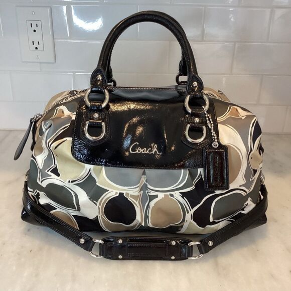 Coach F17650 Multicolor Sateen Ashley Scarf Print Satchel Purse - Picture 1 of 15